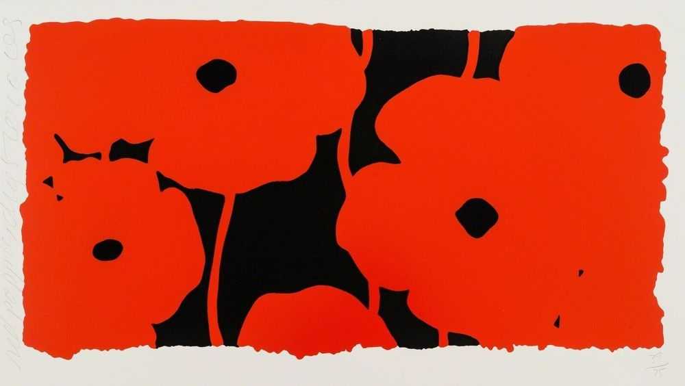 Donald Sultan, ‘Eight Poppies’, 2010, Print, Screenprint in red with black flocking on board, Parrish Art Museum, Southampton, Numbered, Dated