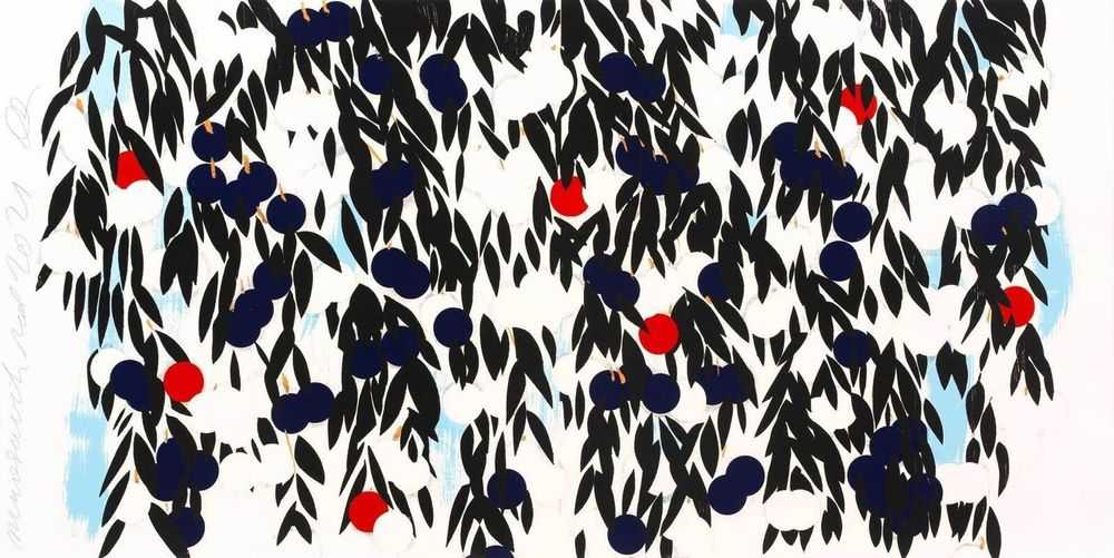 Donald Sultan, ‘Mimosa in Red’, 2021, Print, Silkscreen with enamel inks, flocked, and overprinted on 4-ply museum board, null, Numbered, Dated