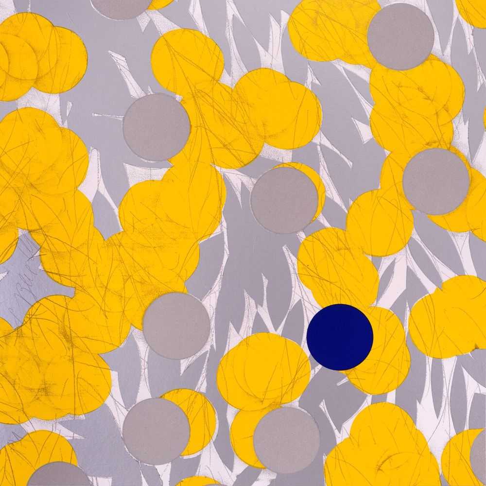 Donald Sultan, ‘Mimosa with Blue, April 24, 2024’, 2024, Print, Silkscreen with enamel inks and sand on Rising 4-ply museum board, null, Dated