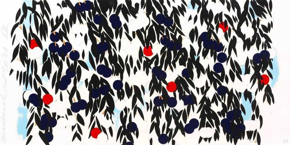 Donald Sultan, ‘Mimosa with Red’, 2021, Print, Silkscreen with enamel inks, flocking, and tar-like texture on Rising 4-ply museum board, null, Numbered, Dated