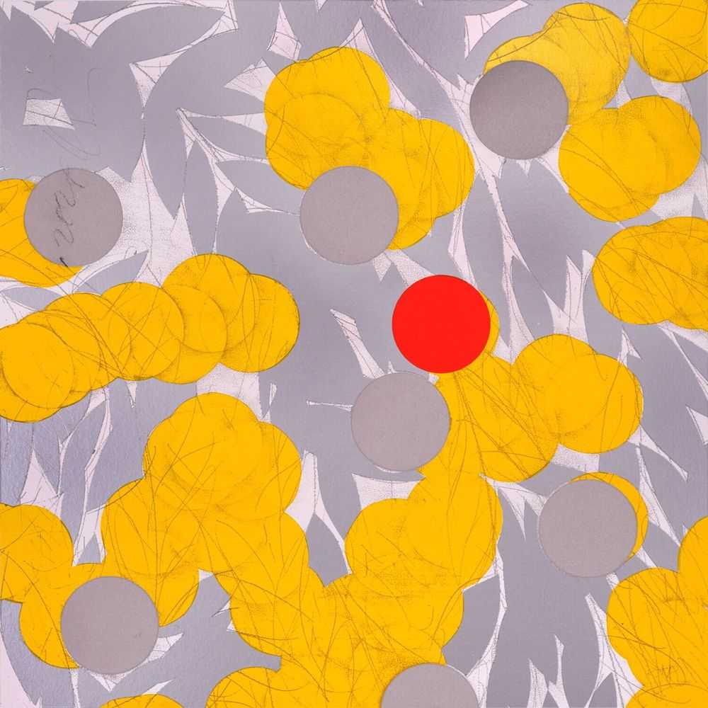 Donald Sultan, ‘Mimosa with Red, April 24, 2024’, 2024, Print, Silkscreen with enamel inks and sand on Rising 4-ply museum board, null, Numbered