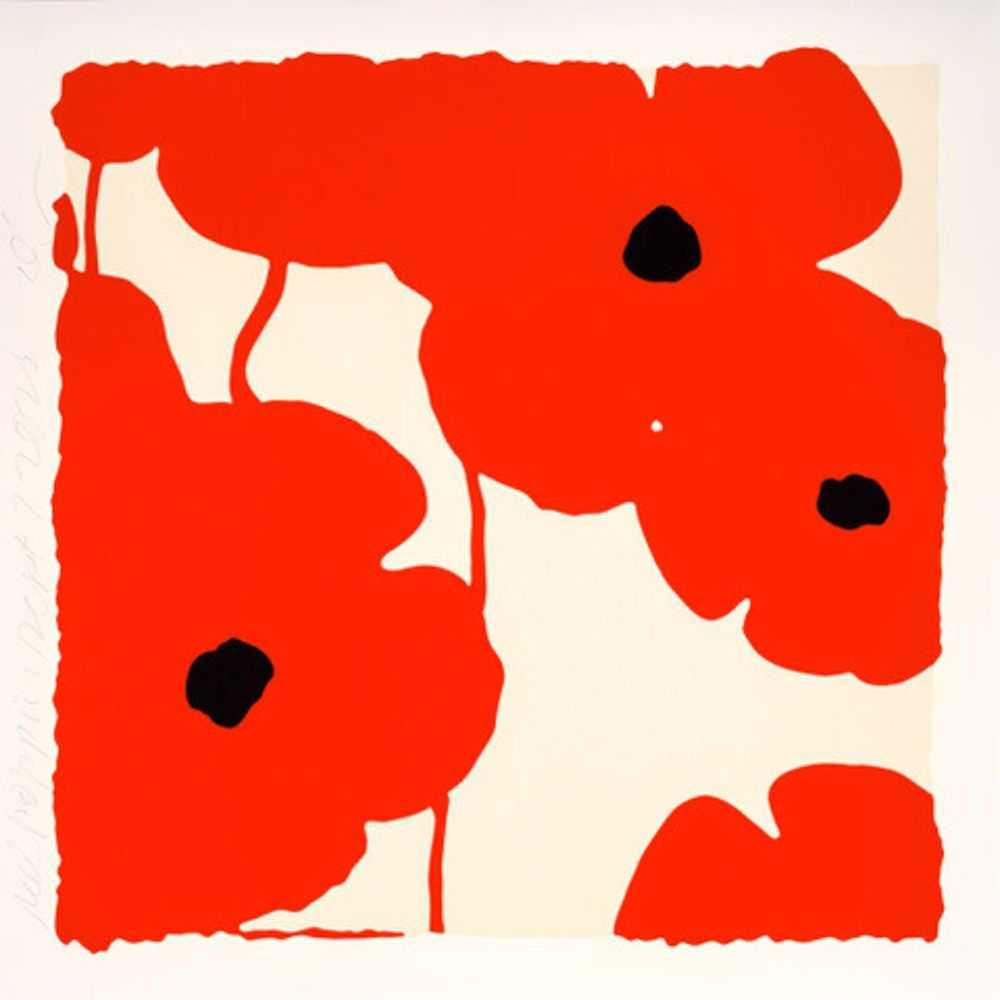 Donald Sultan, ‘Red And White Poppies (September 7, 2022)’, 2022, Print, Color silkscreen with enamel inks, flocking and tar-like texture on Rising, 2-ply museum board, null, Numbered, Dated