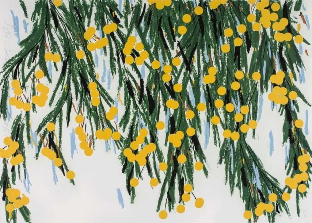 Donald Sultan, ‘Yellow Mimosas, July 23, 2015’, 2015, Print, 15-color silkscreen with flocking on 4-ply museum board, Lococo Fine Art Publishers, Numbered, Dated