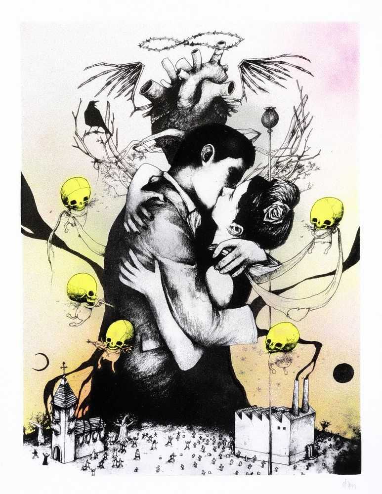 Dran, ‘Amor Es Eterno (Hand Finished)’, 25-06-2011, Print, Silkscreen print with hand finished embellishments on woven paper, GHP Store, Numbered, Handfinished