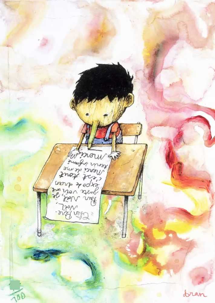 Dran, ‘Cher Pere Noel (Pinocchio)’, 2018, Print, Hand embellished screen print with watercolours on paper, Self-released, Numbered, Handfinished