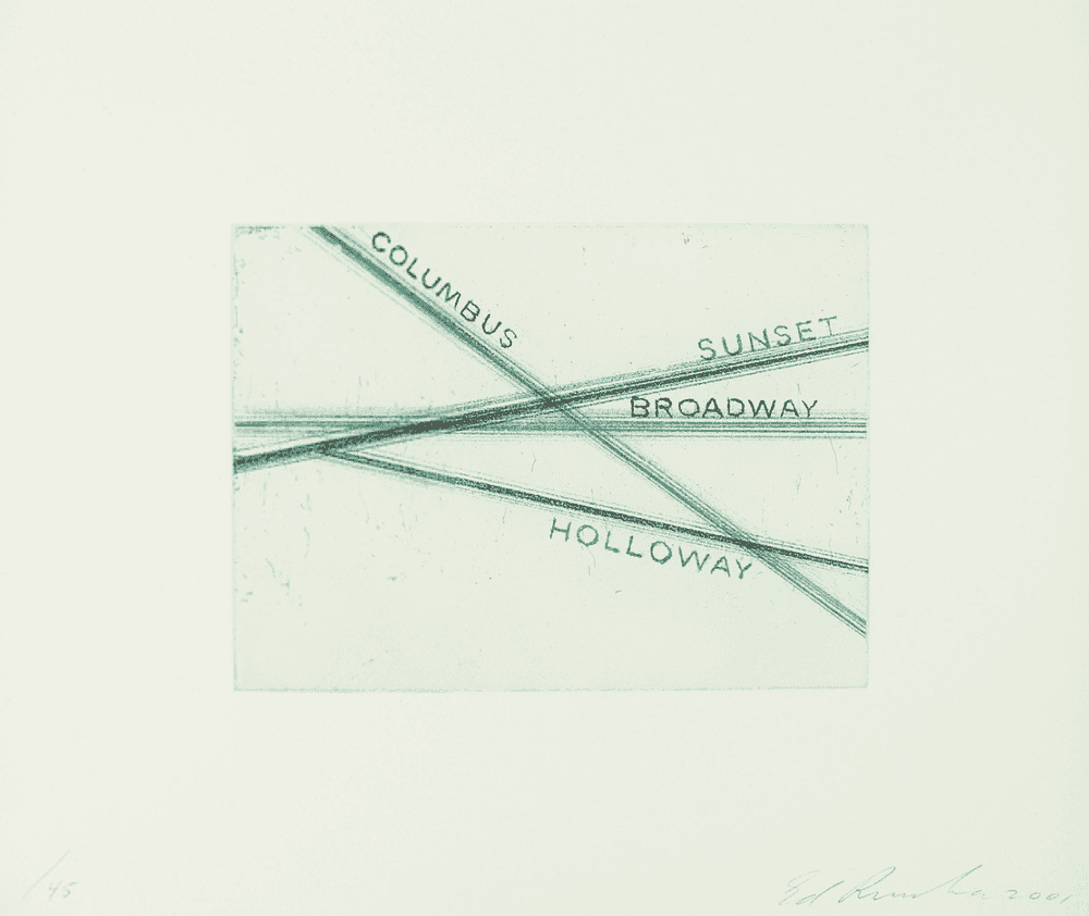 Ed Ruscha, ‘Columbus, Sunset’, 2001, Print, Soft Ground Etching, null, Numbered, Dated