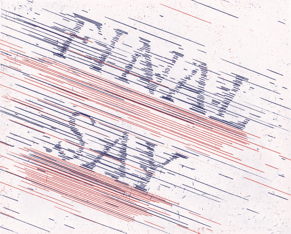 Ed Ruscha, ‘Final Say’, 2023, Print, Hard ground etching printed in red and blue, Crown Point Press, 