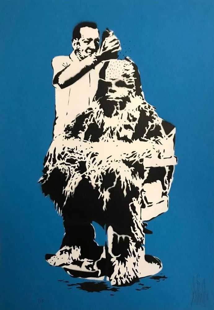 Eelus, ‘Chewbarber (Blue - Hand-finished)’, 2006, Print, Spray paint and stencil on wove paper, null, Numbered, Handfinished