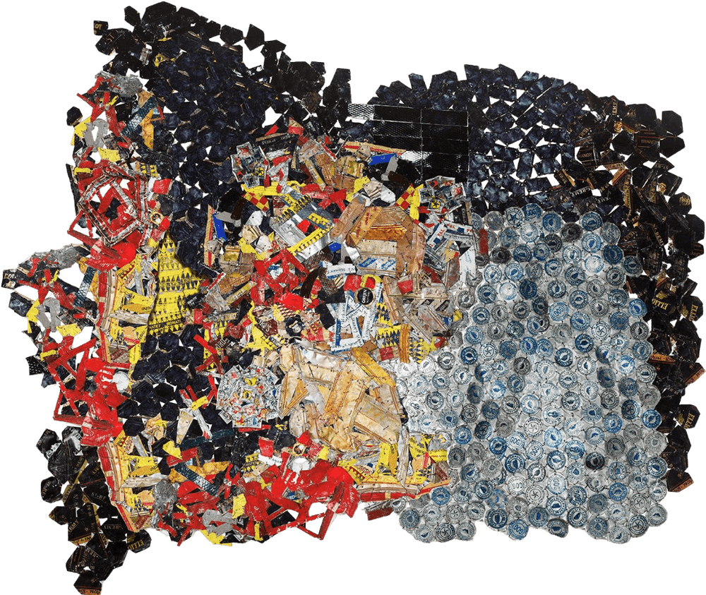 El Anatsui, ‘Paper and Silver’, 2024, Sculpture, Inkjet pigment print with irregular hand-cut edges conforming to the image, printed and hand-cut and hand-sculpted aluminium collage, and copper wire, null, 
