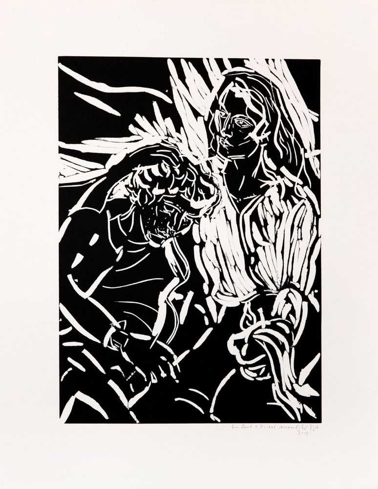 Elizabeth Peyton, ‘Lou Reed + Rachel’, 2017, Print, Linocut on colored paper, null, Numbered