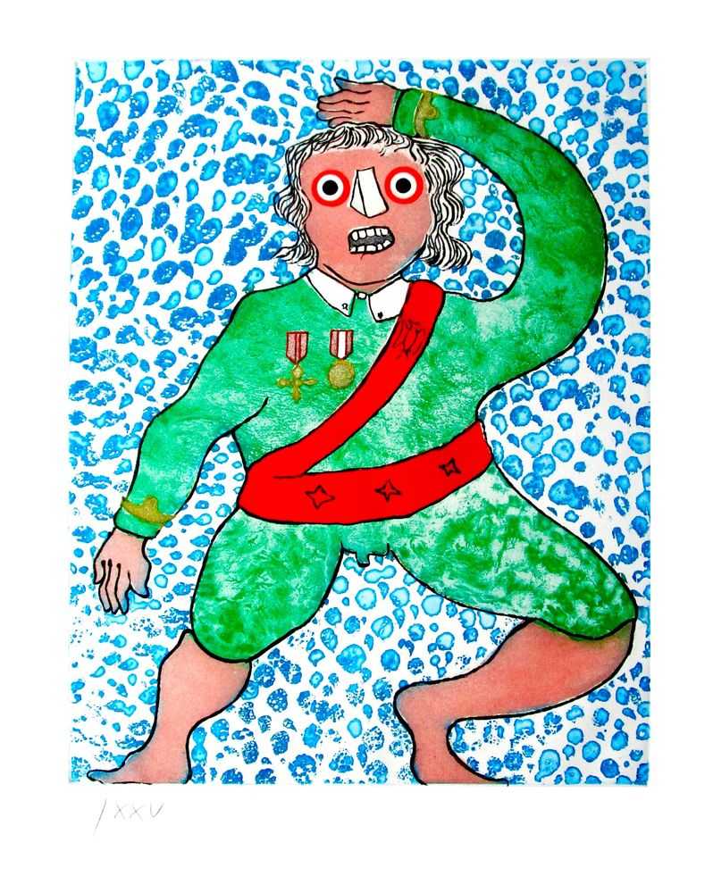 Enrico Baj, ‘The Swinging General (Special)’, 1976, Print, Etching and aquatint with collaged eyes, null, Numbered, Handfinished