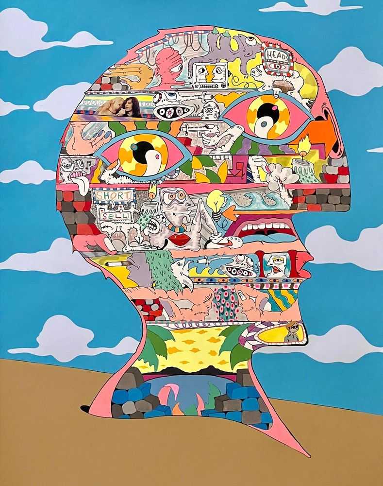 Erik Parker, ‘1.0 Day by Day’, 09-11-2022, Print, Acrylic, collage, colored pencil, ink wash, and silkscreen on woven paper, Variable Editions, Numbered, Handfinished