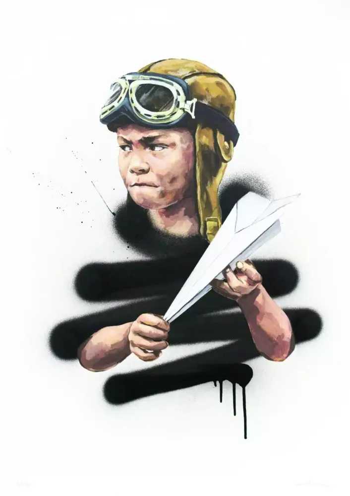 Ernest Zacharevic, ‘No Fly Zone’, 02-12-2017, Print, Hand Finished with Spray paint and Varnished 21 Layer Silkscreen Print with Transparent Inks on Somerset Velvet 300gsm with Deckled Edges, Self-released, Numbered, Handfinished