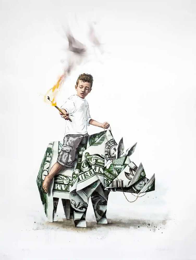 Ernest Zacharevic, ‘Splash And Burn’, 20-01-2017, Print, Handfinished 11 Layer Lithograph on BFK Rives 270gsm, Self-released, Numbered, Handfinished