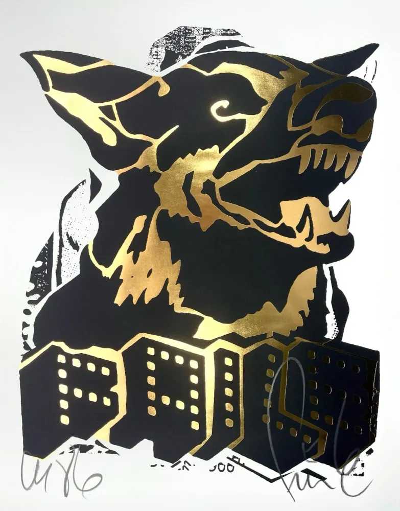 Faile, ‘Faile Dog (Gold-Black)’, 2022, Print, Offset Print with Gold Foil. The original Faile Dog in a gold/black variant. , null, 