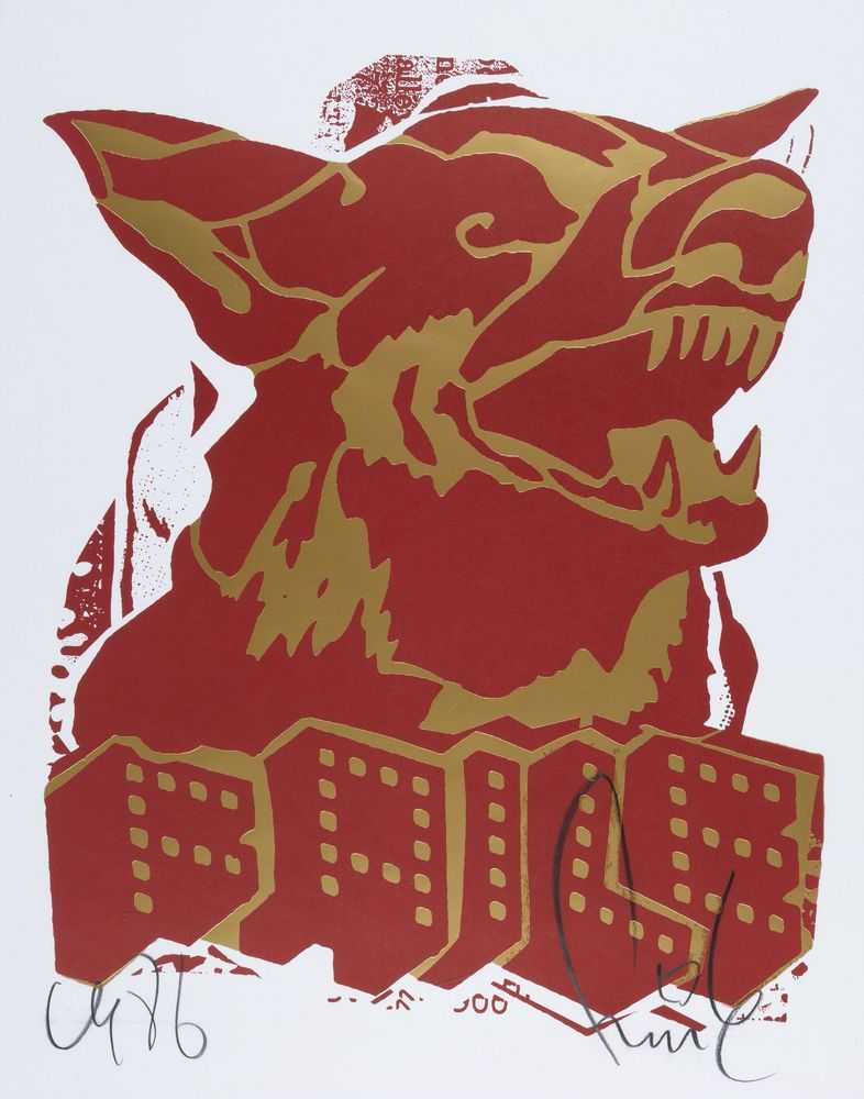 Faile, ‘Faile Dog (Red / Gold)’, 29-11-2018, Print, Offset lithograph with gold foil, Faile Shop, 