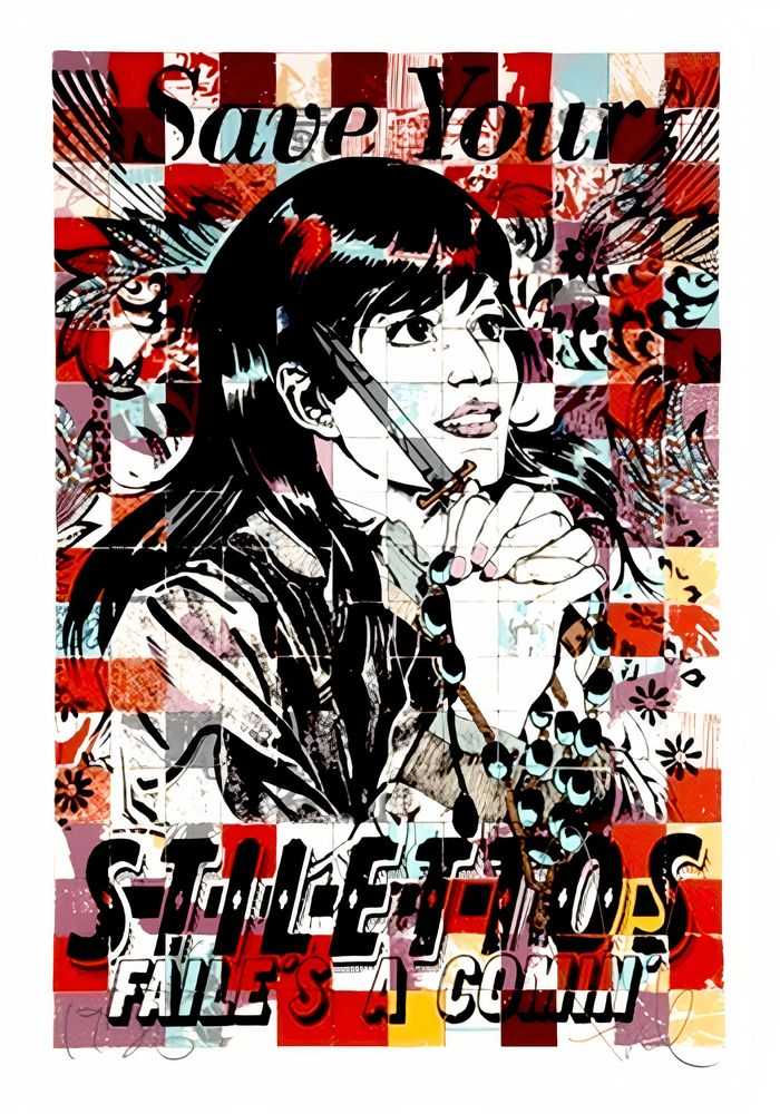 Faile, ‘Save Stilettos’, 16-11-2010, Print, 18 Color Silkscreen Ink on Paper Archival Coventry Rag 290gsm, Faile Shop, Numbered