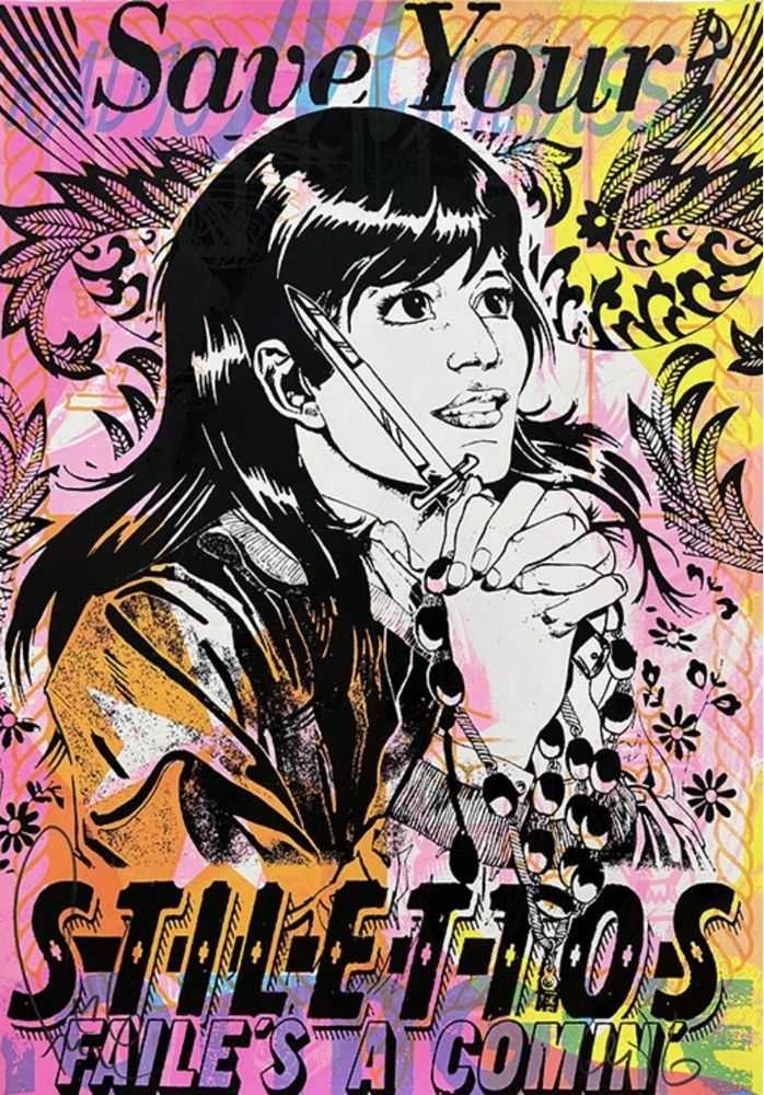 Faile, ‘Save Your Stiletto ’, 2023, Print, 6 Color Hand-pulled & Painted Silkscreen Print, Archival Fabriano Rosaspina 290gsm Paper, null, Numbered