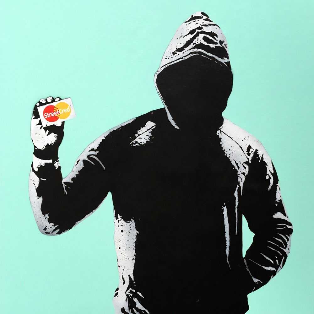 Fake, ‘Street Cred (Aqua)’, 02-11-2015, Print, 5 layer stencil, spray paint on canvas, Oliver Clatworthy Fine Art Ltd, Numbered, Handfinished