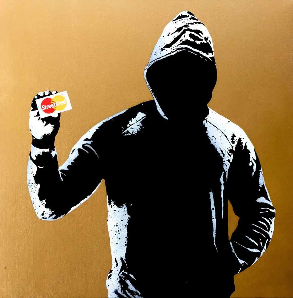 Fake, ‘Street Cred (Gold)’, 02-11-2015, Print, 5 layer stencil, spray paint on canvas, Oliver Clatworthy Fine Art Ltd, Numbered, Handfinished
