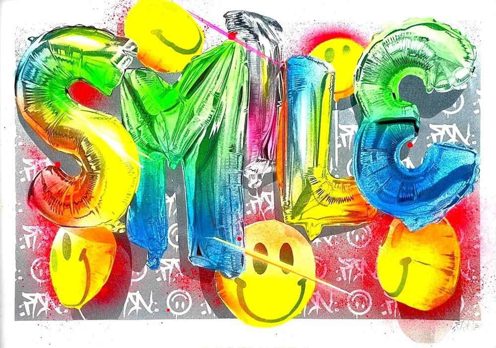 Fanakapan, ‘Smile (Hand Finished)’, 2022, Print, 5 colour screenprint hand-finished with Neon Spraypaint on Somerset 300gsm, Our Types, Numbered, Handfinished
