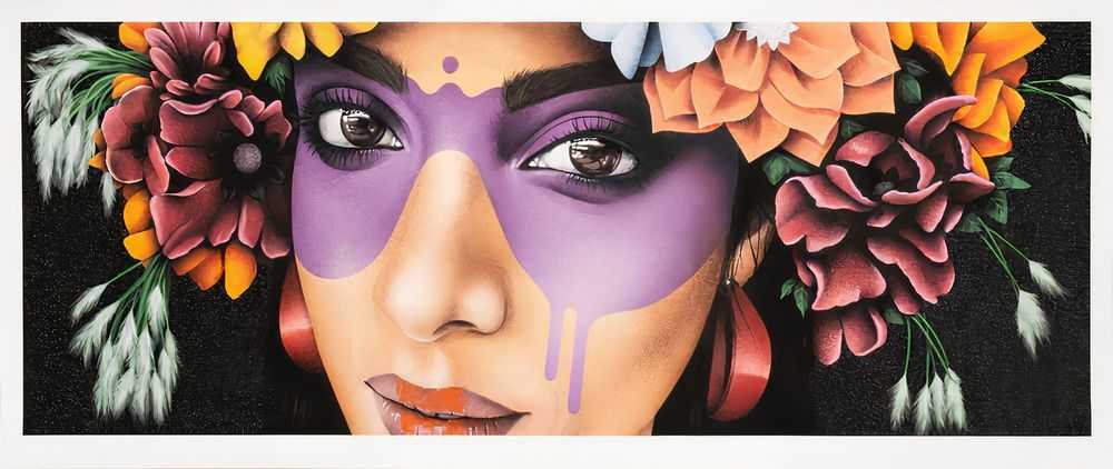 Fin DAC, ‘Fleur NA 01’, 23-10-2021, Print, Mixed media print, with screenprinted spot gloss varnish and fine black glitter layer on Hahnemuhle photo rag 308gsm paper. Hand finished by the artist in acrylic, West Contemporary, Numbered, Handfinished