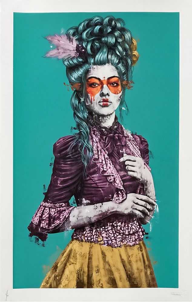 Fin DAC, ‘Madeleine (Turquoise Gold Leaf)’, 2024, Print, 24 colour screen print on 330 gsm Somerset satin paper with gold leaf skirt, Graffiti Prints, Numbered, Handfinished