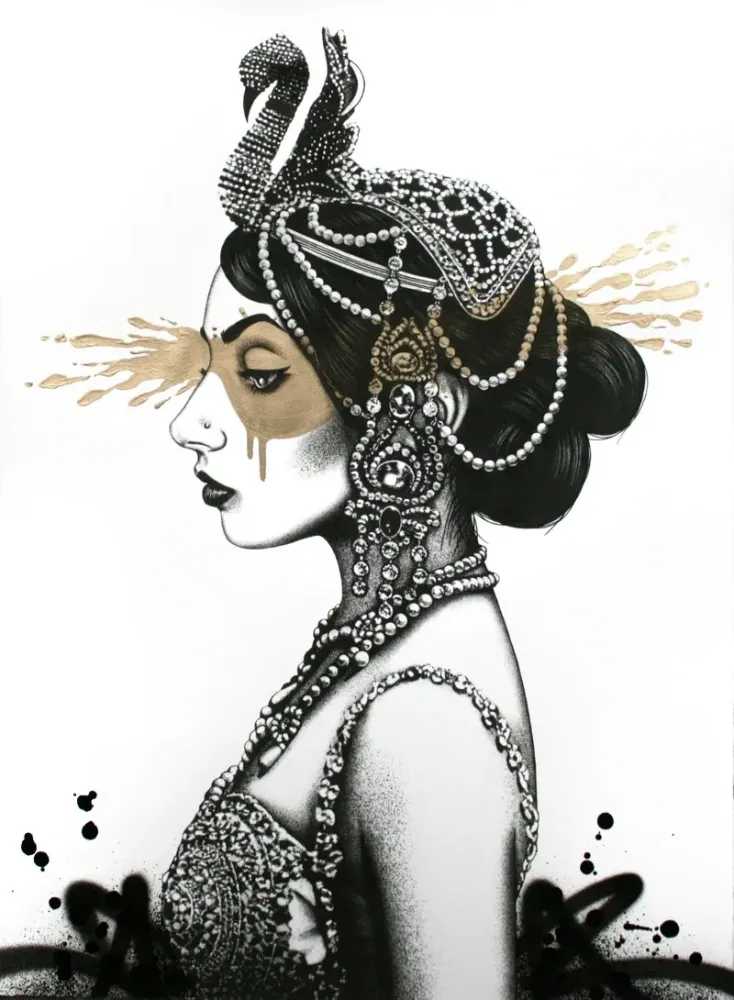 Fin DAC, ‘Odettia (Gold)’, 04-12-2013, Print, Screenprint, acrylic & spraypaint on Somerset Velvet 100% cotton paper with deckled edges, Pretty Portal, Numbered, Handfinished