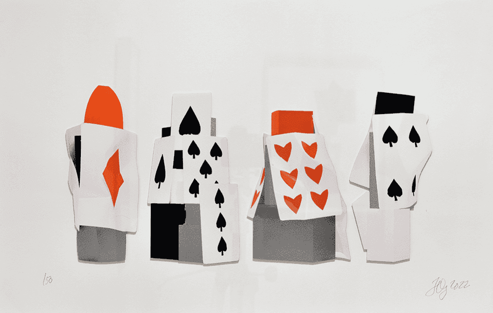 Frank Gehry, ‘Cards’, 2022, Print, Four multi-color screenprinted elements with silver leaf, collaged to museum board, null, 