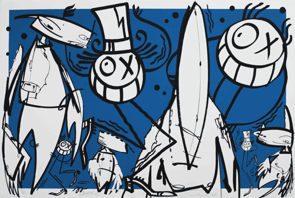 Futura, ‘Chez Nous (Blue)’, 01-02-2019, Print, Sérigraphie manuelle traditionnelle, Papier BFK Rives extra qualité 400gsm, frangé / Traditional hand made silkscreen, BFK Rives special extra quality paper 400 gr, Magda Danysz Gallery, Numbered