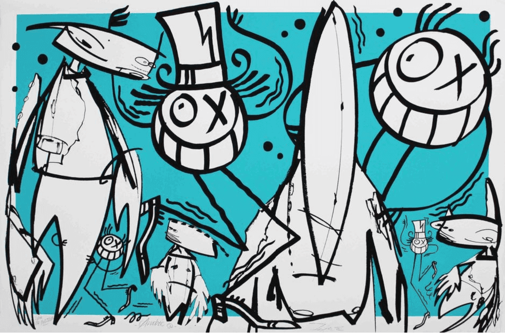 Futura, ‘Chez Nous (Turquoise)’, 01-02-2019, Print, Sérigraphie manuelle traditionnelle, Papier BFK Rives extra qualité 400gsm, frangé / Traditional hand made silkscreen, BFK Rives special extra quality paper 400 gr, Magda Danysz Gallery, Numbered