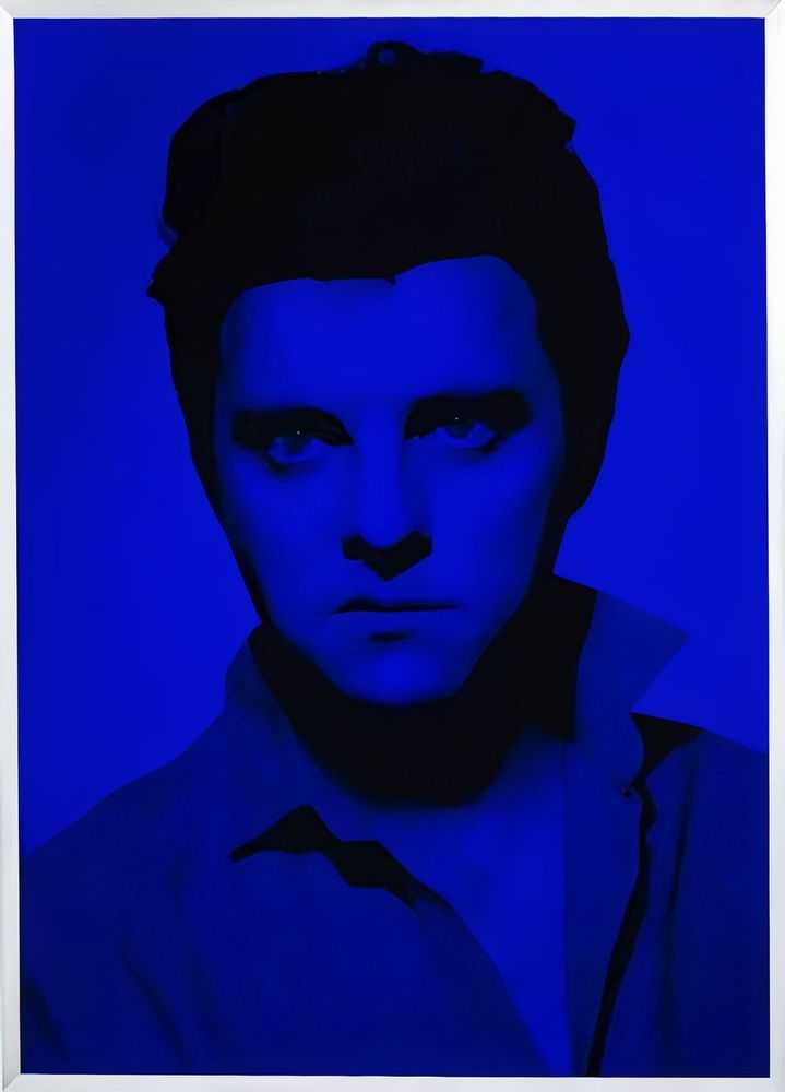 Gavin Turk, ‘Blue Elvis’, 2009, Print, Screenprint on glass, vinyl screen ink and cellulose mirror ink on glass in aluminium frame, Paul Stolper Gallery, Numbered, Framed