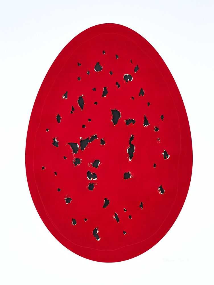 Gavin Turk, ‘Holy Eggs (Red)’, 2022, Print, Collaged archival pigment print with laser-cutting and hand-tearing by the artist, Manifold Editions, Numbered, Handfinished