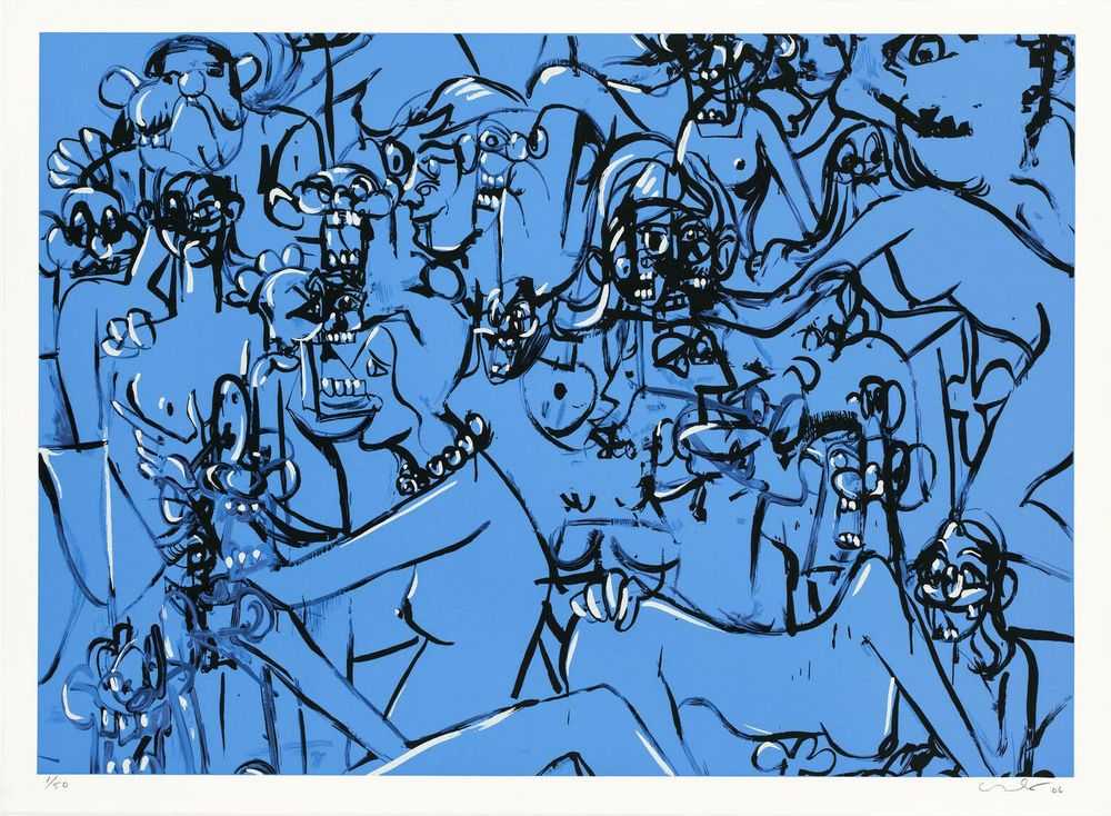 George Condo, ‘Blue Expanding Figures’, 2006, Print, Screenprint in colors, on Lenox paper, Exit Art, Numbered