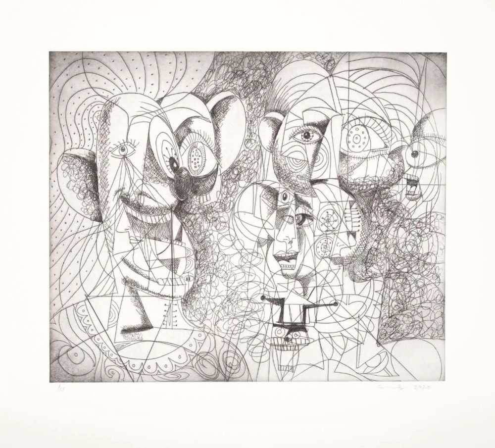 George Condo, ‘Laughing Clown Composition’, 20-04-2020, Print, Hard ground etching with drypoint on Hahnemuhle Copperplate Bright White Paper, Hauser & Wirth, Numbered