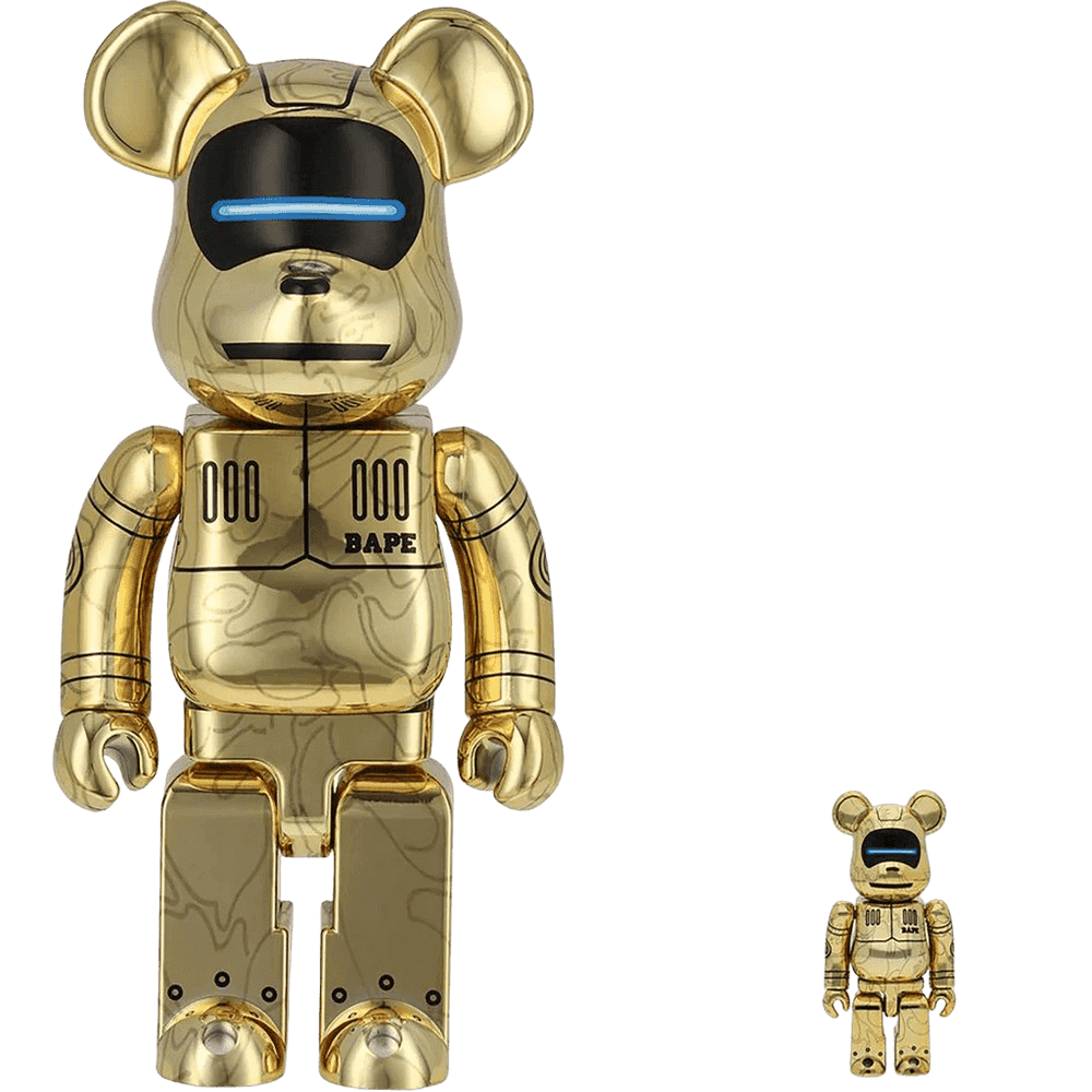 Hajime Sorayama, ‘BAPE Baby Milo 100% & 400% Set (Gold)’, 2021, Sculpture, Acrylonitrile Butadiene Styrene, Medicom Toy, 