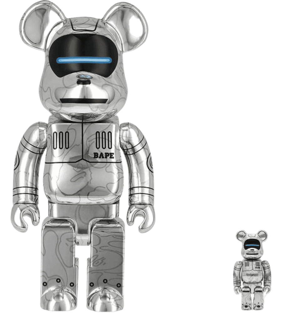 Hajime Sorayama, ‘BAPE Baby Milo 100% & 400% Set (Silver)’, 2021, Sculpture, Acrylonitrile Butadiene Styrene, Medicom Toy, 