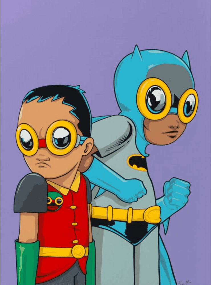 Hebru Brantley, ‘Flynamic Duo (Purple)’, 2017, Print, Screenprint in colours on Mohawk Superfine UltraWhite Cover paper, Vertical Gallery, Numbered