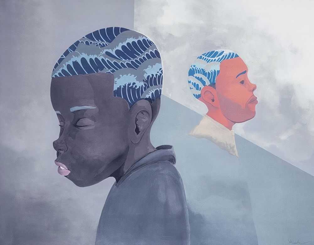 Hebru Brantley, ‘Two Men Sporting Waves’, 2019, Print, Lithograph 15 colours printed with Marinoni press lithographic and hand cut on BFK Rives 300gsm paper, Print Them All, Numbered