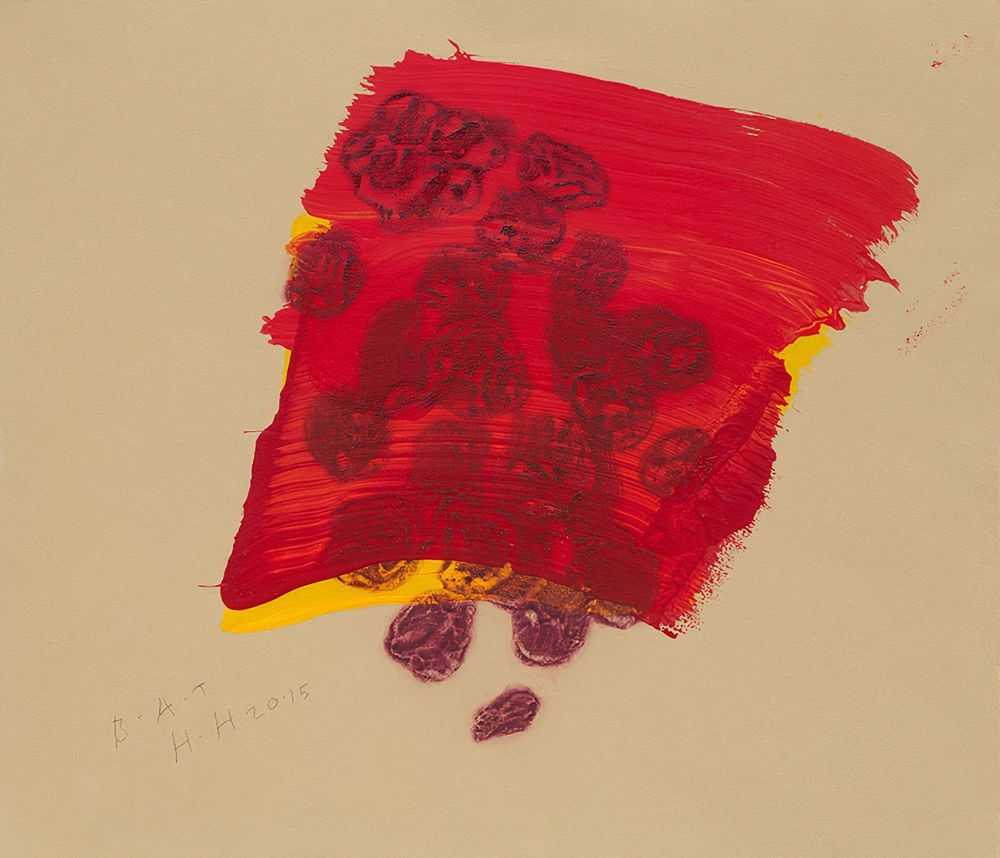 Howard Hodgkin, ‘A Glass of Red’, 2015, Print, Hand painted carborundum relief from 1 plate. Hand painted in Cadmium Yellow Dark and Cadmium Red Medium, then printed in Violet Solferino/Ruby Madder mix, and hand painted in Pyrrole Red Dark, on Velin Cuve BFK Rives Tan 280gsm paper, Cristea Roberts Gallery, Numbered, Dated
