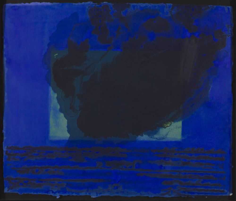 Howard Hodgkin, ‘A Storm’, 1977, Print, Lithograph from three aluminium plates printed in green and two shades of blue, with hand colouring in gouache (a green wash background with a second wash in blue and a blue border). On Lexington hand made paper, Petersburg Press, Numbered, Dated