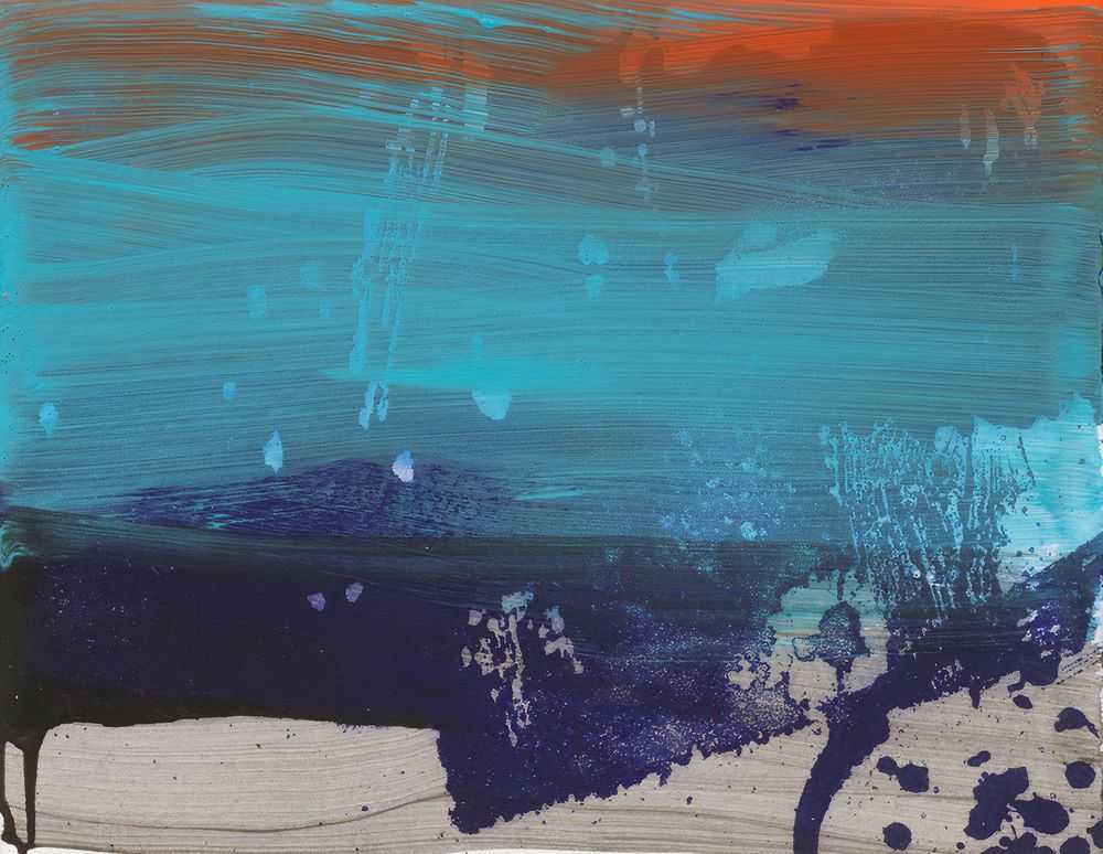 Howard Hodgkin, ‘Acquainted with the Night’, 2012, Print, Hand painted sugar lift aquatint from 1 copper plate, printed in a blend of Ultramarine Blue, Mid Blue and Peacock Blue, with hand painting in Pyrrole Red Light, Cobalt Teal and Graphite Grey on Arches Moulin du Gué blanc 350gsm paper, Cristea Roberts Gallery, Numbered, Dated