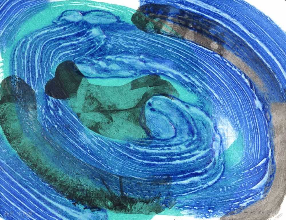 Howard Hodgkin, ‘Tears, Idle Tears’, 2000, Print, Lift ground etching and aquatint from one copper plate, with carborundum from one plastic plate, printed in ocean blue and ultramarine blue, with hand colouring in bone black acrylic. On 100% cotton paper from Two Rivers paper mill, Watchet, Somerset 280gsm, Cristea Roberts Gallery, Numbered, Dated