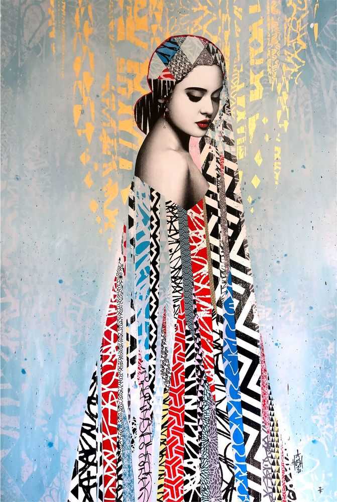 Hush, ‘Elysian’, 29-05-2019, Print, Hand painted multiple edition with acrylic paint, spray paint and 24 layer screen print with 22ct Gold Leaf surround detail, on 650gsm handmade cotton board, untrimmed in artists condition, Galerie Itinerrance, Numbered, Handfinished