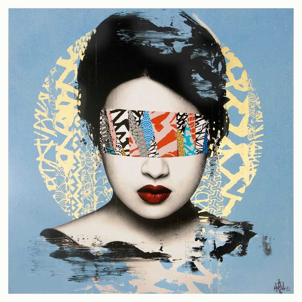 Hush, ‘Halo (Blue)’, 19-10-2016, Print, 16 colour screen print, gloss uv varnish and hand applied 22ct gold leaf, Self released, Numbered