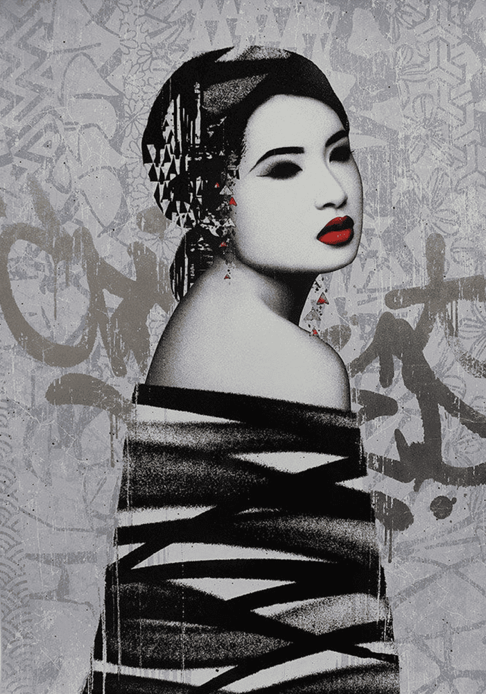 Hush, ‘Retroversion (Platinum Edition)’, 2017, Print, 12 Layer Screen Print on 300gsm Somerset White Satin Hand Pressed Cotton Paper with a Gloss UV Finish over figure & platinum leaf, One Thirty 3, Numbered, Dated