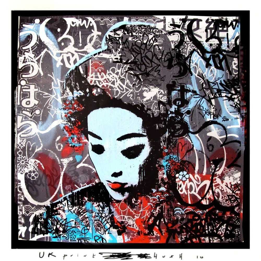 Hush, ‘Through The Night’, 20-11-2010, Print, Hand pulled - Base ink, Antique White, 2 x Black, Spot Gloss UV Varnish on Somerset Soft White Textured 300gsm; Hand finishing: Acrylic paint, spray paint, Black Rat Press, Numbered, Handfinished