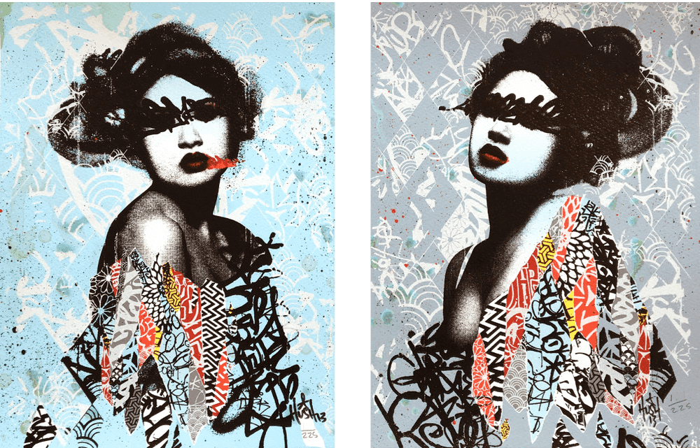 Hush, ‘Unseen I, II’, 13-02-2013, Print, 2x Hand Painted & Sprayed, +9 Colour Screenprint on 300gsm Hand made cotton paper, One Thirty 3, Numbered, Handfinished