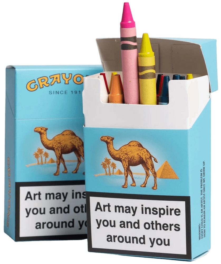 Imbue, ‘Highly Addictive (Camel)
’, 2023, Sculpture, A pack of crayons in a cigarette style box, Self released, 