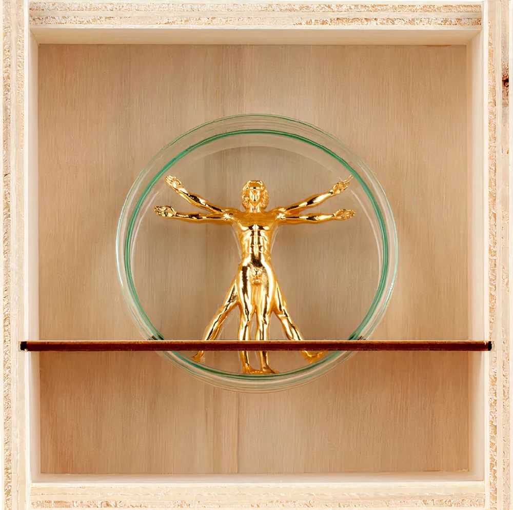 Imbue, ‘Vitruvian Man (Gold)’, 2022, Sculpture, Solid bronze figure with Petri dish, Imbue Source, Numbered